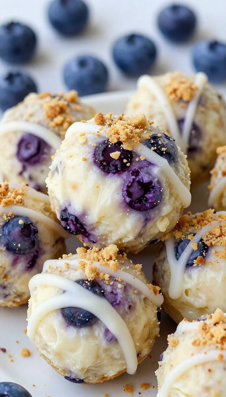Photorealistic macro food photography of blueberry cheesecak