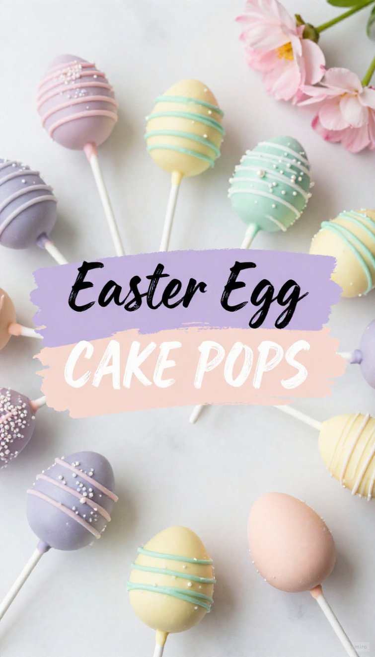 A top-down flat lay photo of Easter egg cake pops in pastel 