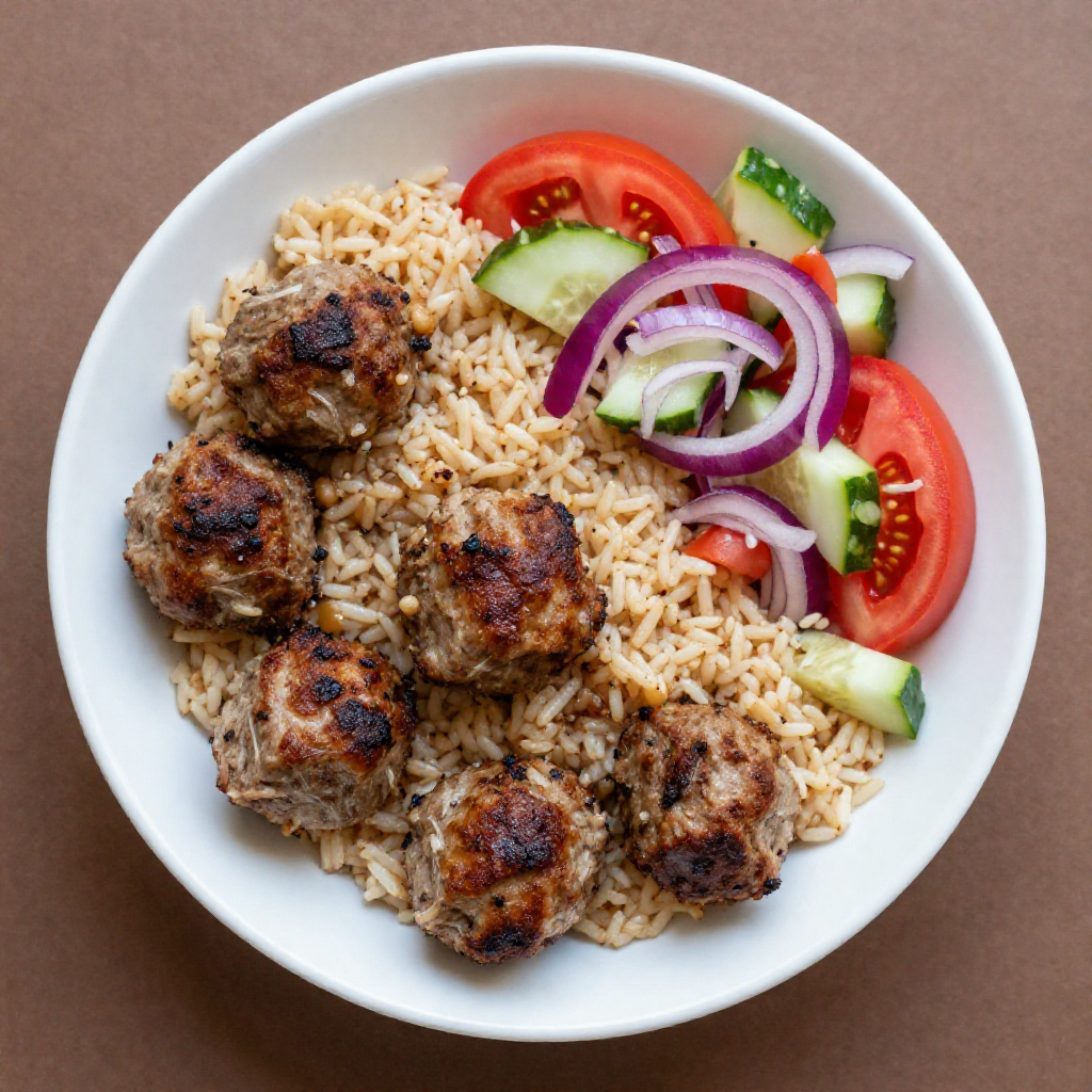 Top-down food photography of Greek Turkey Meatballs showing 