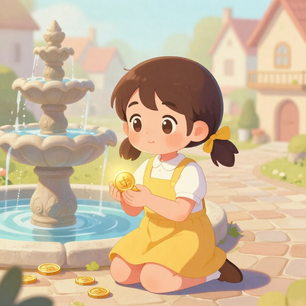 2D digital illustration of a cute anime little girl kneeling